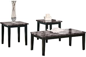 Signature Design by Ashley Maysville Faux Marble Top 3-Piece Table Set, Includes Coffee Table & 2 End Tables, Black
