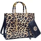 MMK collection Women Fashion Matching Satchel handbags with wallet(6900)~Designer Purse ~Multi Pocket ~ Beautiful Designer Handbag Set (02-2022(10-168)Leopard)
