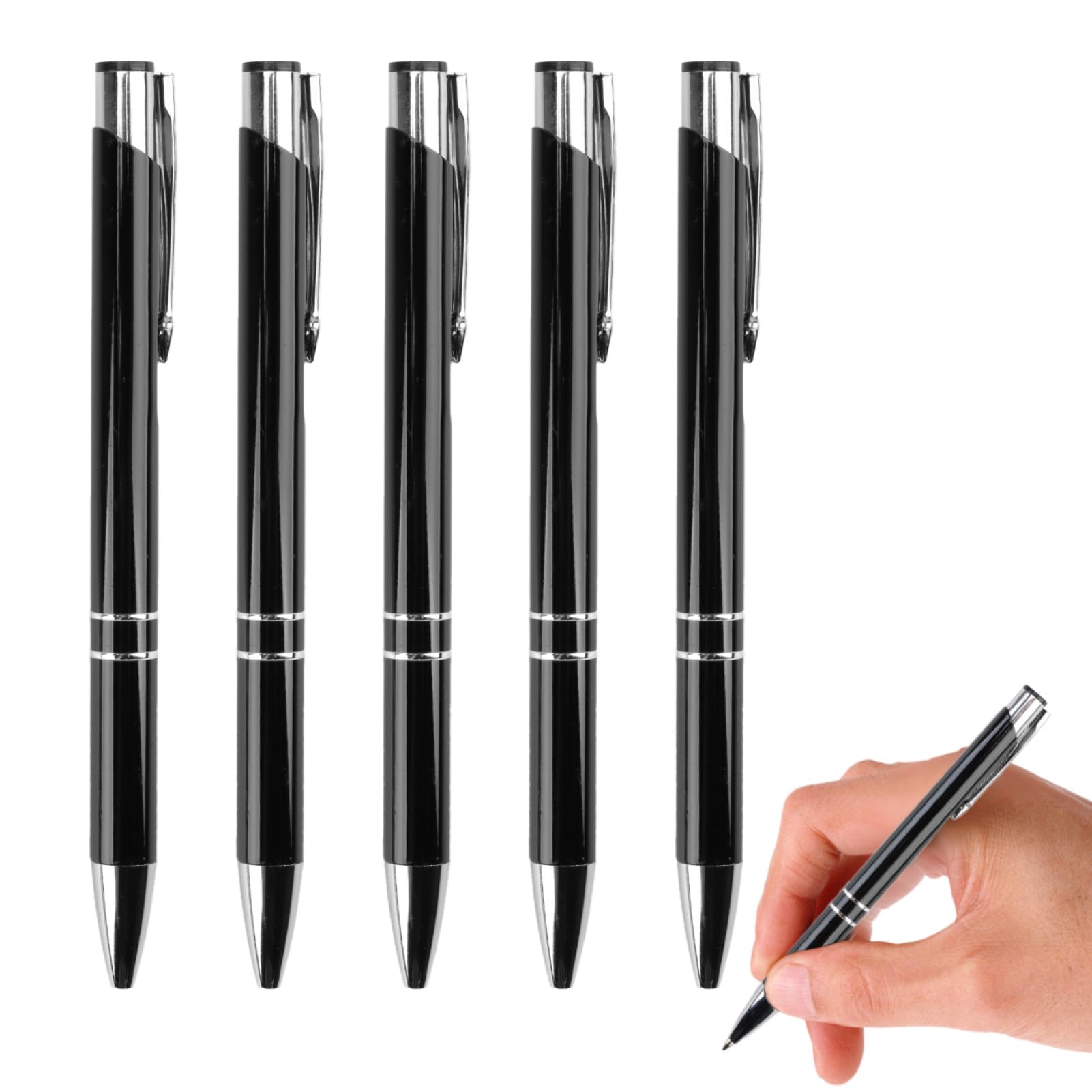 5Pc Black Stylish quality 5 metal ballpoint Pens, Retractable Ballpoint Pens, and Durable Stainless Steel Clip,Metal Writing Pens 1 mm Ink Ballpoint Pens for Colleagues Teachers Adults Students