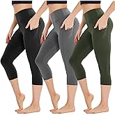 HIGHDAYS 3 Pack Capri Leggings for Women with Pockets - High Waist Workout Running Yoga Pants