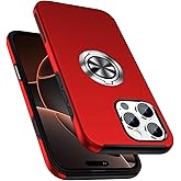 PELEPUES Shockproof Case for iPhone 16 Pro 6.3'', [Embedded Finger Ring] Military Grade Phone Case Cover with Reinforced Metal Stand Kickstand [Support Magnetic Car Holder] for iPhone 16 Pro, Red