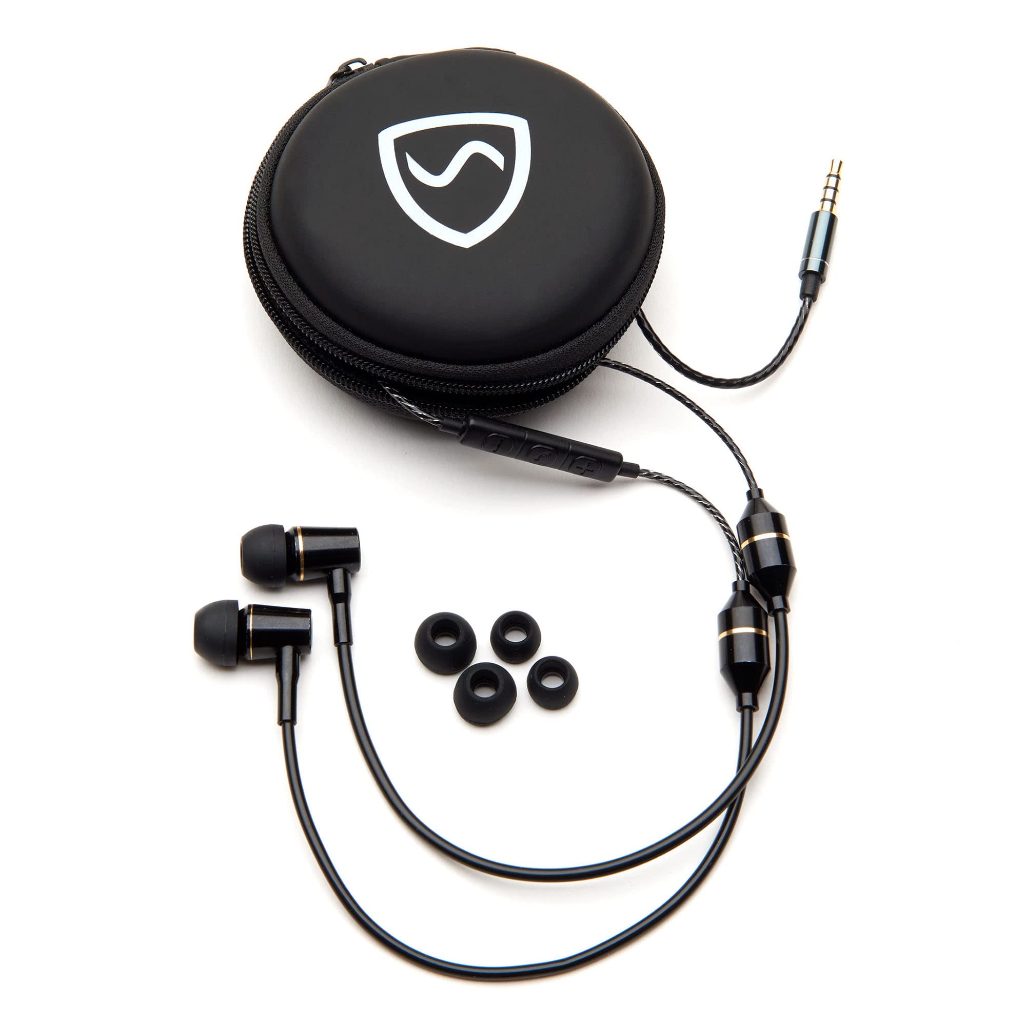 SYB Shield Your Body Air Tube Headset, Stereo Earbuds with Microphone and Case, Wired Anti Radiation Headphones, Built-In Controls, Works on Any Device with A Standard 3.5mm Audio Jack, Black