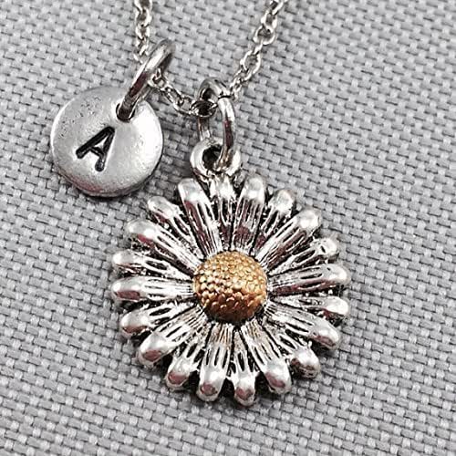 Sunflower necklace, flower necklace, initial necklace, personalized necklace