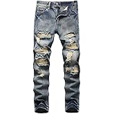 AITITIA Men's Ripped Regular Fit Jeans