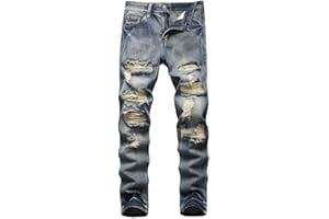 AITITIA Men's Ripped Regular Fit Jeans