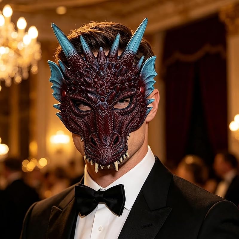 Halloween Drachen Maske, 3D Drachen Half Face Cosplay Dragon Animal Masks für Erwachsene Halloween Karneval Kostüm Party Requisiten - Purple