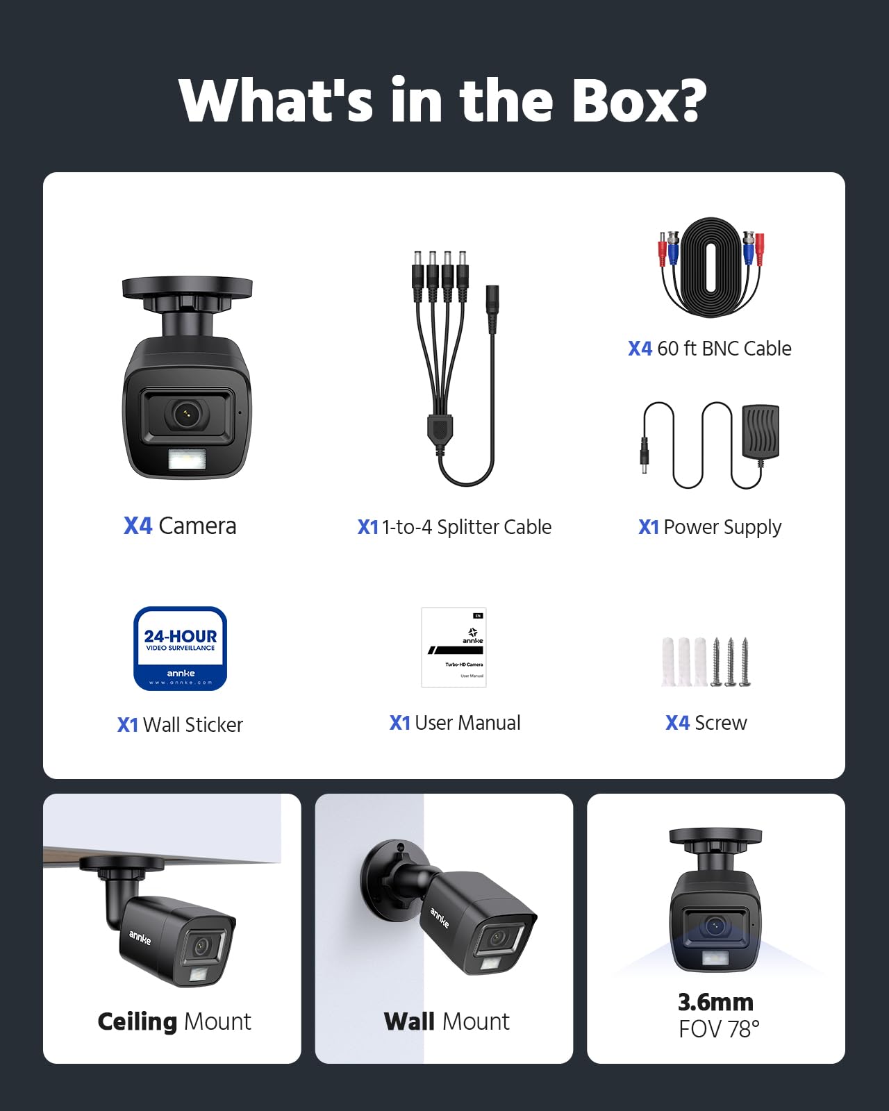 ANNKE 4 Pack 1080P HD TVI Home Security Camera Outdoor Indoor, 1920TVL, IP66 Waterproof, Night/Day Vision, Surveillance CCTV Bullet Cam