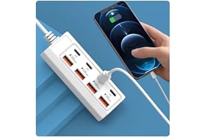 8-in-1 USB Charger for Power Strips - Multi-Port Adapter with PD and USB-C Connectors - Ideal for Travel, Office, and Home Us