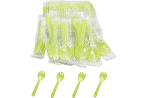 Lilaly 100 pcs Sporks Disposable Plastic Sporks Great for School Lunch, Picnics or Restaurant and Party Supply(Green)