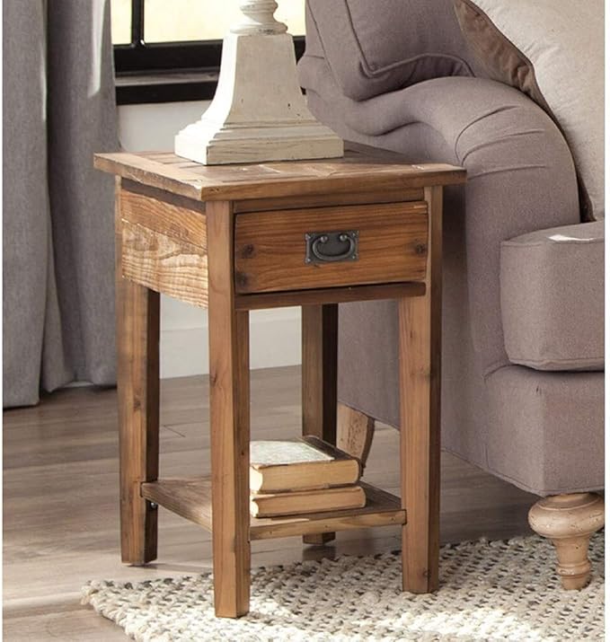Reclaimed Wood Side Table Brown Farmhouse Rectangle Natural
