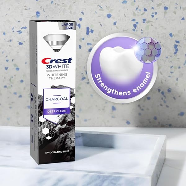 CREST 3D WHITE WHITENING THERAPY CHARCOAL DEEP CLEAN INVIGORATING MINT TEETH WHITENING TOOTHPASTE, 4.6 OZ PACK OF 3, ANTICAVITY FLUORIDE TOOTHPASTE, GENTLY BRIGHTENS TEETH, STRENGTHENS ENAMEL
