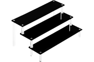 Famyards Acrylic Display Risers, Perfume Stand Organizer 3 Tiered Cupcake Stand Black Acrylic Display Stands Shelf Risers for Amiibo Funko POP Figures Food Desserts Holder Collection Cosmetic Toys