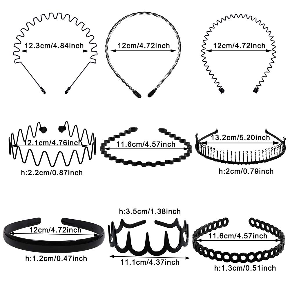 fani 15 Pcs Metal and Plastic Hair Hoop Set, Elastic Non Slip Hair Band Hoop Headwear, Black Wavy Simple Outdoors Unisex Hair Accessories for Men and Women : Beauty