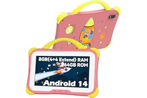 weelikeit Kids Tablet 7 Inch Tablets for Kids 3-10, 8GB(4+4 Extend) RAM 64GB ROM Toddler Tablet Android 14 with Dual Camera, Parental Control, Solid Case, WiFi, YouTube, Learning App Installed(Pink)