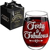 Pokolllee 40th Birthday Gifts Women Men - Forty Fabulous Wine Glass Turning 40 Years Old Gift, Happy 40 Years Old Bday Gifts for Friend, Sister, Wife, Husband, Her, Him, Mom, Dad, Best Friends, Aunt