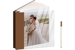 Vienrose Acrylic Cover Self Adhesive Photo Album for Small 4x6 5x7 8x10 Pictures Scrapbook Wedding Memory Book for Polariod Baby Bride Couples Kids School Family Travel 20 Sheets (40 Pages) Brown