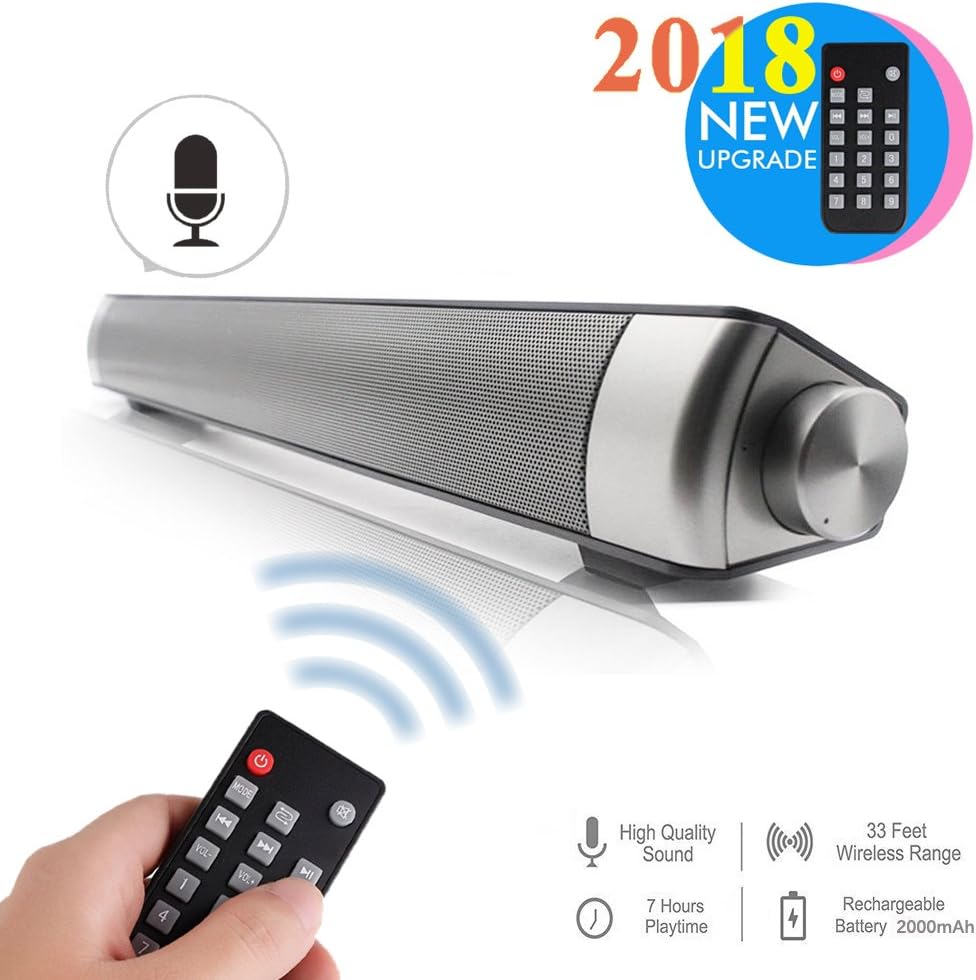 Multifunctional Sound Bar Speakers for TV/Tablet PC/Laptop/iPhone/iPad/Portable Audio Players,2 Channel USB MP3 Player Bluetooth Wireless Sound Bar Speaker,with remote control (With remote control)