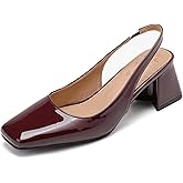 Women's Slingback Block Low Heels Pumps Closed Square Toe Slip On Chunky Heel Work Party Wedding Office Dress Shoes Comfortable Elegant