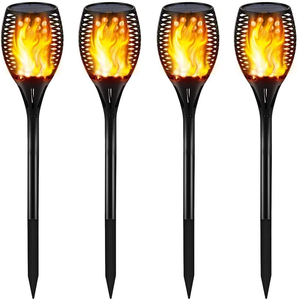 Gold ArmourSolar Lights Upgraded - Flickering Flames Torch Solar Path Light - Dancing Flame Lighting 96 Led Dusk to Dawn Outdoor Tiki Torches Outdoor Waterproof Garden (4 Pack)