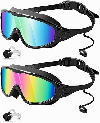 Rantizon Swim Goggles 2 Pack, Wide View Anti Fog&UV Swimming Goggles for Audlt, No Leaking Swim Glasses for Men Women Kids