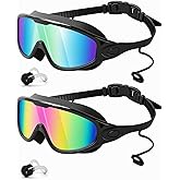 Rantizon Swim Goggles 2 Pack, Wide View Anti Fog&UV Swimming Goggles for Audlt, No Leaking Swim Glasses for Men Women Kids