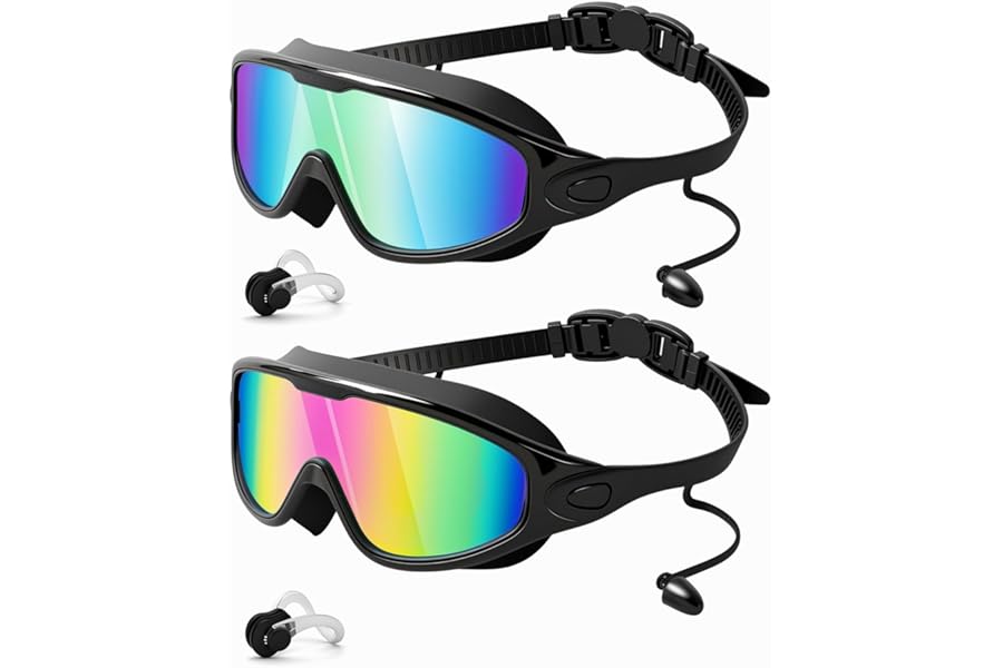Rantizon Swim Goggles 2 Pack, Wide View Anti Fog&UV Swimming Goggles for Audlt, No Leaking Swim Glasses for Men Women Kids