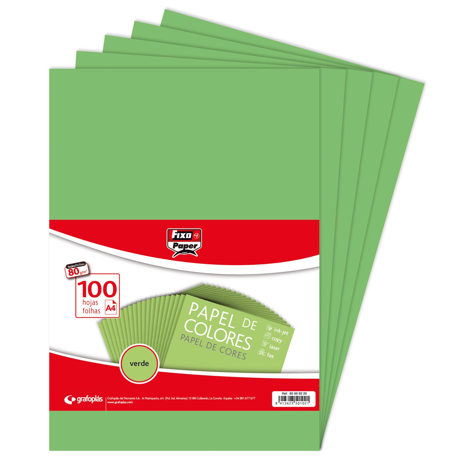 FIXO Paper 65009220 Pack of 100 Sheets 80g, Green, A4