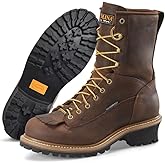 Carolina 8" Logger Boots for Men - Waterproof Work Boots - Steel Toe Safety Shoes - Slip-Resistant Logging Footwear - Triple-Rib Steel Shank - Rubber Lug Outsole