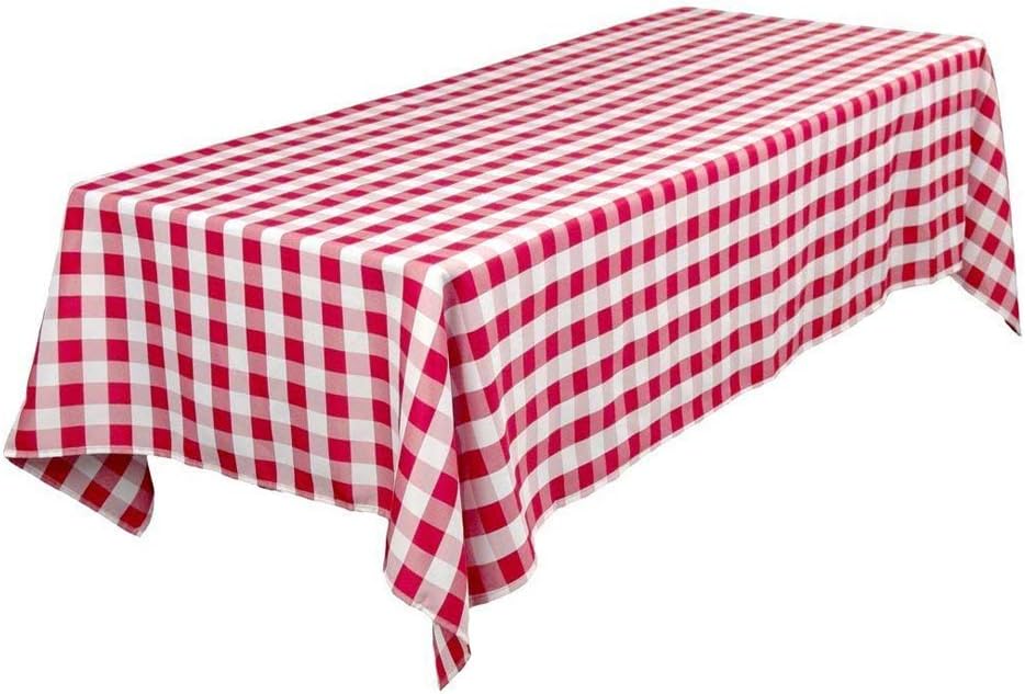 Tektrum Premium Quality 60 X 120 Inch 60"X120" Rectangular Tablecloth Checker Checkered - Thick/Heavy Duty/Durable Fabric - Best Protection for Tables (Red and White)