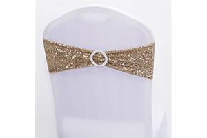 Dimatic 25 PCS Stretch Sequin Chair Sashes Chair Stretchy Spandex Bands for Wedding Reception Events Banquets Chairs Decoration (Champagne)