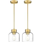 Audickic 2-Pack Pendant Lights Kitchen Island, 7" Brushed Gold Hanging Lights Fixtures with Clear Glass Shade, Modern Brass K