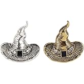 Opexicos 2Pcs Gold Silver Witch's Hat Brooch Antique Golden Plating Rhinestone Brooch Pin Black Painted Magical Pin