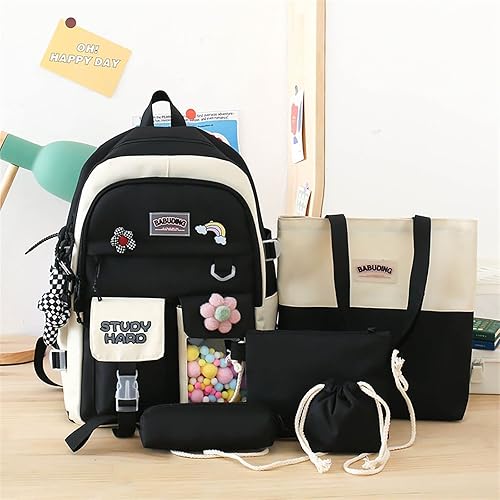 YGYCF Kawaii Backpack 5Pcs Set for Student with Cute Knot