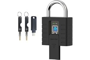 KENRONE Fingerprint Padlock with Key,Heavy Duty Outdoor Smart Padlocks,IP66 Waterproof Black Lock for Car Door,Gym,Containers