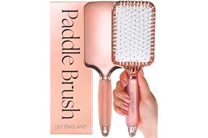 Lily England Paddle Hair Brush for Women with All Hair Types - Professional Hairbrush for Blow Drying, Detangling & Straightening - Smooth Brush with Gel Handle for Easy Grip, Rose Gold-White