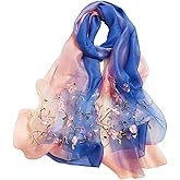 GOFINEE Women Silk&Wool Gradient Embroidered Scarf Headwrap Shawl