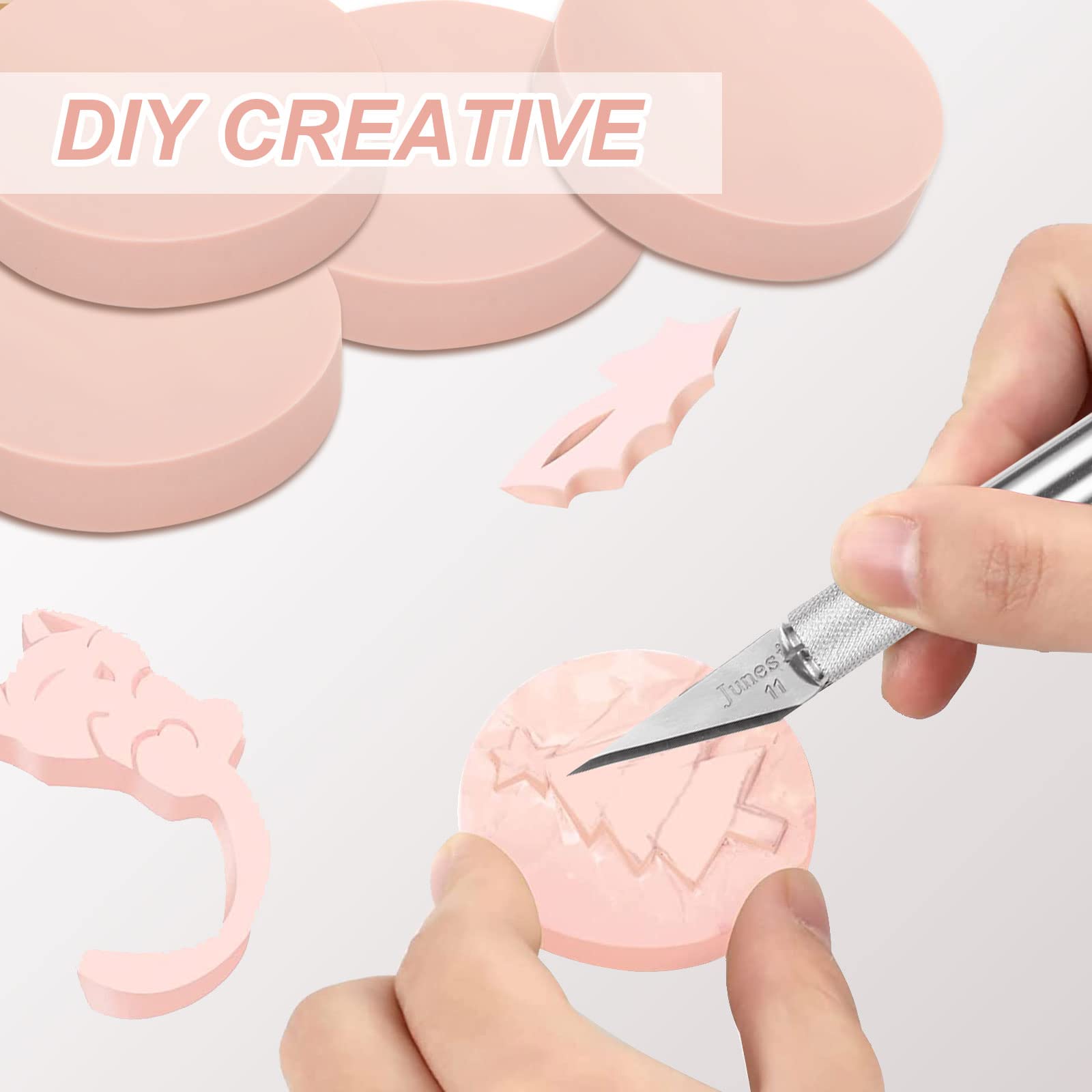 CertBuy 30 Pack Print Making Linoleum, Pink Speedy Carve Block, Round Print Blocks for Stamping, Rubber Carving Blocks for Printing, Soft Rubber Crafts, Linocut Block