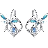 Leverback Earrings for Women 925 Sterling Silver Dainty Dragonfly Earrings with Lotus Leverback Earrings Mother’s Day Birthday Christmas Jewelry Blue Dragonfly Gifts for Women