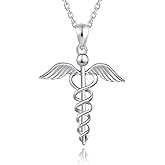 ACJNA 925 Sterling Silver Caduceus Pendant Necklace Nurse Nursing Doctor Jewelry Graduation Gifts