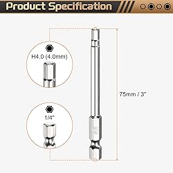 HARFINGTON 2pcs H4.0 Hex Head Screwdriver Bit 4.0mm