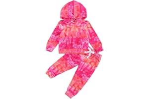 Toddler Girl's 2 Piece Outfit Tie Dye Tracksuit Sweatsuit Pullover Hoodie Sweatshirt and Sweatpants Baby Clothing Set