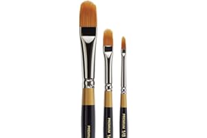 KINGART Premium 3 pc. Original Gold 9520 Series Filbert RAKE Artist Brush Set, Synthetic Golden Taklon Hair for Acrylic, Watercolor and Gouache Painting, Short Handle, 3 Sizes: 1/8", 1/4", 1/2"