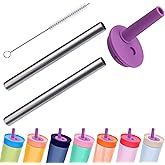 Mity rain Mouthpiece and Metal Straws Replacement for Owala Kids Water Bottle - Top Silicone Straw, Circle Gasket and Stainless Steel Straw Set for Owala Toddler Cup (Purple)