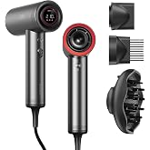 TYMO Blow Dryer with Comb &amp; Diffuser, 110,000RPM Professional Hair Dryer | High Speed Hair Dryer 1500W, 200 Million Ionic, 4 Temps &amp; 3 Speeds, 8 Ft Cord for Salon, Metal Gray