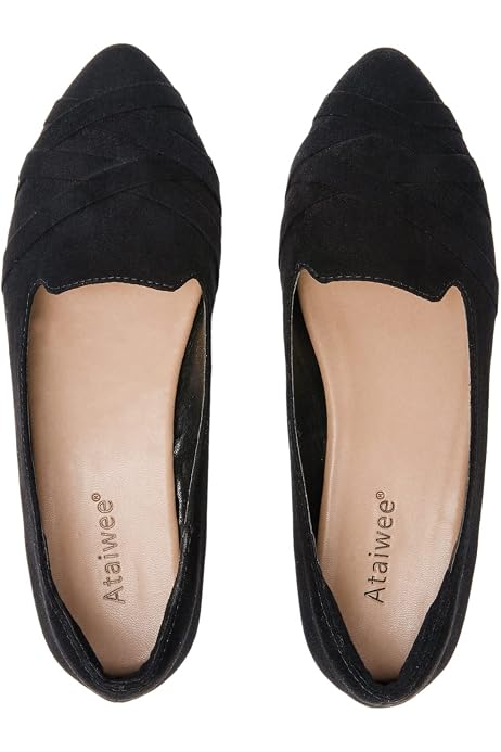 Amazon.com | Ataiwee Women's Flat Shoes - Pointed Toe Loafer Suede Classic  Ballet Flats.(2007009-3,WR/MF,7.5 M) | Flats
