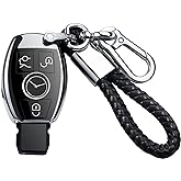 Tukellen for Mercedes Benz Keychains with Key Fob Cover Special Soft TPU Key Case Cover Protector Compatible with Mercedes Benz C E G S M GL CLS CLK G Class Keyless Smart Key Fob-Silver