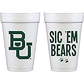 Officially Licensed Baylor University Logo / SIC 'EM BEARS Printed Foam Disposable Cups 16 oz - Insulated Coffee Cups 10 Pack - Cute Cup set for Game Day, Tailgating, Football Party Favors