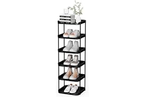 Altdnmaf 6 Tier Vertical Narrow Shoe Rack, Stackable Tall Skinny Shoerack, Compact Single Shoes Storage Tower for Slim Space,