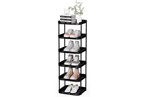 Altdnmaf 6 Tier Vertical Narrow Shoe Rack, Stackable Tall Skinny Shoerack, Compact Single Shoes Storage Tower for Slim Space,