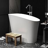 Weibath Japanese Soaking Bathtub 47'' Oblique Freestanding Tub Stone Resin Deep Soaking Bathtub in Matte White